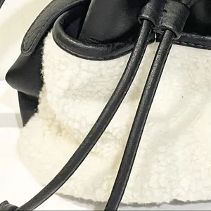 American Eagle Black Faux Leather White Sherpa Bucket‎ Bag thumbnail 3