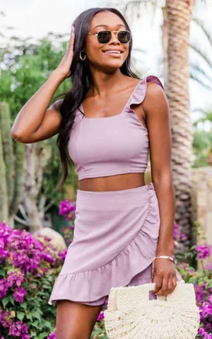 Pink Lily Meant To Be Top Skirt Mauve Set 💜 Small thumbnail 4