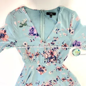 Lulus Always Yours Light Blue Floral Print Long Sleeve‎ Skater Dress SMALL thumbnail 8