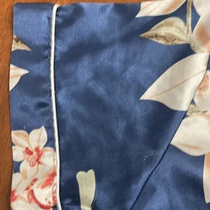 Floral Blue Satin Sleep Shirt Pajama Top Size M thumbnail 4