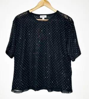 Evereve Black Mesh Rhinestone Top Size Large thumbnail 1