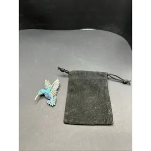 Blue Aqua Silver Tone Rhinestone Hummingbird Pin Brooch thumbnail 6