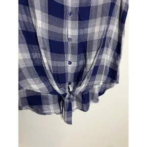 Wrangler Plaid Top Women Medium Blue NWT Crochet Lace Tie Front Sleeveless thumbnail 2
