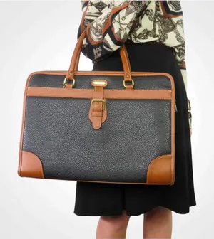 Kathie Lee 1990s Vintage Briefcase Tote Bag Handbag Brown Cognac Leather thumbnail 1