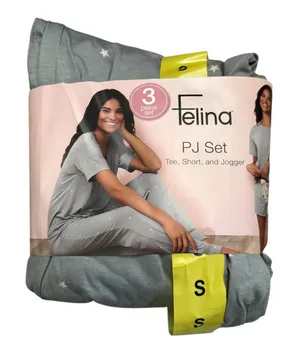 Felina Gray With Pink Stars 3 Piece Pajama Set Size Small thumbnail 1