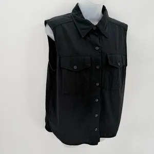 Banana Republic Outlet Blouse Womens M Black Double Pocket Sleeveless Relaxed thumbnail 2
