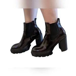 GBG by Guess Women's 6 Burgundy Glossy Platform Chunky Heel Combat Boot EUC thumbnail 12