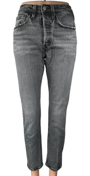 Levi's 501 Swan Island Gray Wash High Waist Stretch Skinny Denim Jeans Size 26 thumbnail 1