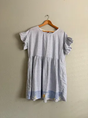 Gingham Dress with Floral Hem thumbnail 2