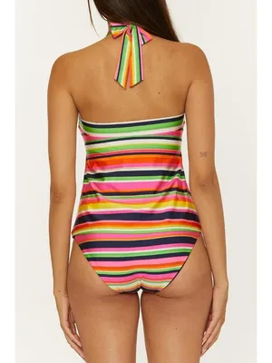 Trina Turk Womens 8 Anniversary Stripe Reversible High Neck Tankini Swimsuit Top thumbnail 6