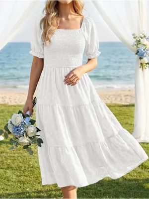 NWT Pinup Fashion White Dress 16W Plus Size Smocked Tiered Midi Puff Sleeve thumbnail 1