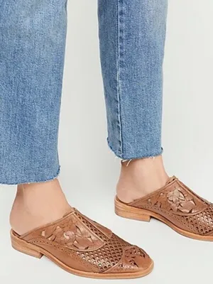 Free People Tan Leather Mules Cut-Outs Boho Festival Summer Indie Casual thumbnail 1