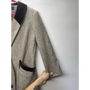 Vintage Noble Fashion Wool Coat Women’s | Herringbone Tweed Long Overcoat thumbnail 5