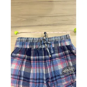 Von Dutch Pajama Set White Pink Ringer Crop Top Blue Plaid Shorts Small NWT thumbnail 3