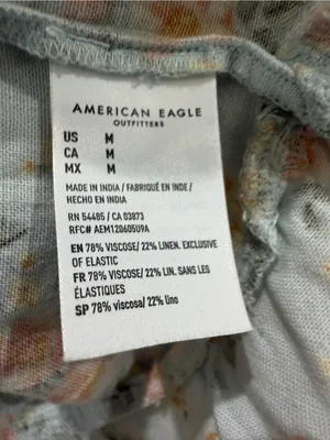 American Eagle Floral Smocked Mini Dress Blue Linen Blend Boho Cottagecore M thumbnail 12
