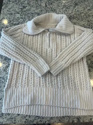 Aerie Cable Knit Sweater Cream XS thumbnail 1