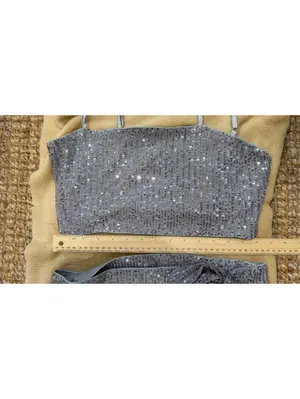 NWOT Size L Zip Back Crop Sequins Top Wrap Knot Side Skirt thumbnail 5