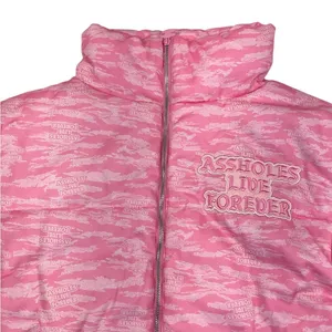 ASSHOLES LIVE FOREVER Tiger Camo Embroidery Puffer Jacket Sz M Pink Rare City thumbnail 7
