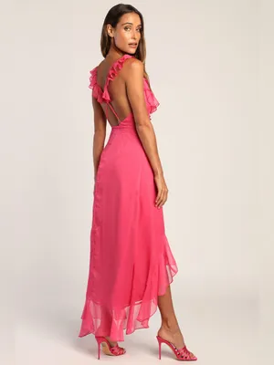 Lulus Enchanting Elegance Hot Pink Ruffled High-Low Maxi Dress Size Medium thumbnail 4
