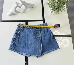 Zara High-Waisted Asymmetric Denim Skort - Light Wash - Size XS thumbnail 10