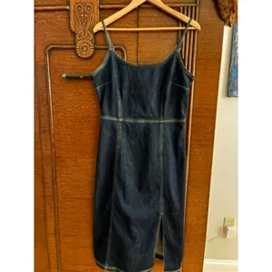 Steve Madden Denim Midi Dress Size 12 Dark Wash Fitted Spaghetti Strap EUC thumbnail 2