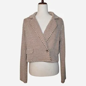 Maeve Anthropologie Brown & White Geometric Knit Cropped Blazer thumbnail 2