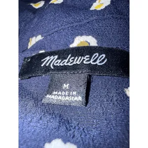 Madewell Navy Blue Daisy Floral Blouse Top M Short Sleeve boho Y2K cottage blou thumbnail 6