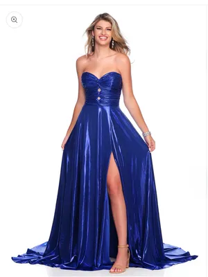 Dave & Johnny Strapless Metallic Sapphire Evening Gown thumbnail 1