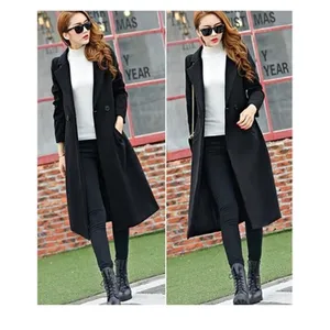 NEW Black Long Wool Blend Coat Peacoat XS thumbnail 4