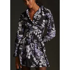 By Anthropologie Corset Mini Dress Black Motif Floral Button Front Size‎ 14 NEW thumbnail 3