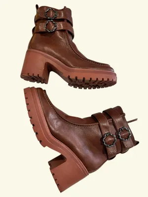 Sam and Libby Brown Double Strap Floral Buckle Chunky Block Heel Boots 9.5M thumbnail 7