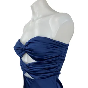 Runaway Blue Silk Satin Strapless Bandeau Bustier Cutout Maxi Dress Size XS thumbnail 3