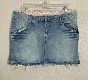 Deb Jeans Vintage Y2K Denim‎ Pink Lace Trim Coquette Feminine Mini Skirt Sz 16 thumbnail 1