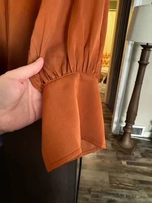 Banana‎ Republic Rust Brown V-Neck Long Sleeve Blouse thumbnail 6