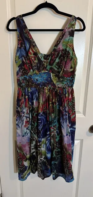 Vintage Lola P Y2K Floral Sleeveless Embellished Dress Size Large Boho Whimsy thumbnail 1