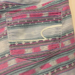 American Eagle- Pink Blue White Aztec Style Raw Hem Stretch Jean Shorts- Size 10 thumbnail 6
