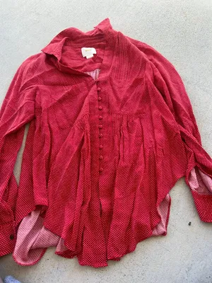 Anthropologie Maeve Matilda Polka Dot Blouse Button‎ Front Red White Size S thumbnail 6