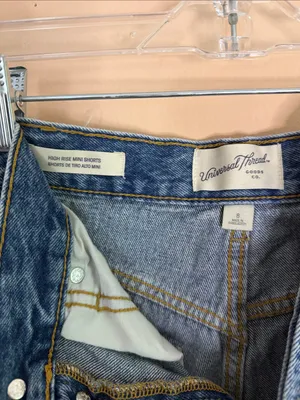 Universal Thread Distressed High-Rise Denim Shorts in Blue thumbnail 2