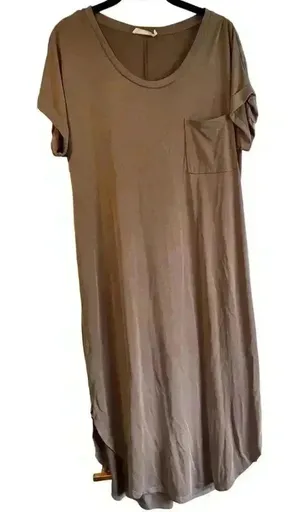 Lush Clothing Casual T-Shirt Maxi Dress with Pocket Taupe‎ Brown B3 thumbnail 1