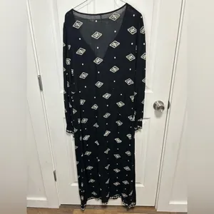 Free People Black Dress with White Embroidery thumbnail 4