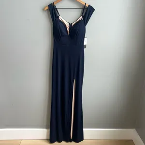 CITY STUDIO NWT Juniors Navy Plunge Off Shoulder Sleeve Size 3 Formal Dress Gown thumbnail 7