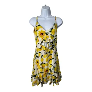 Boohoo‎ Lemon Print Sundress Yellow Fruit Floral Cutout Summer Coquette Vacation thumbnail 6