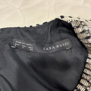 Zara Basic Textured Shift Dress Small‎ Black White Embellished Neckline Career thumbnail 5