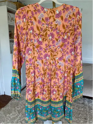 Pink Lily Peach Floral Boho Dress Coastal Resort Beach Boho Lightweight Feminine thumbnail 3
