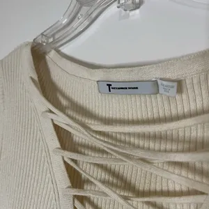 T Alexander Wang Ivory Yellow ribbed cropped lace up knit tshirt size medium thumbnail 3