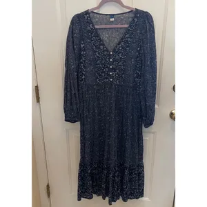 Old Navy‎ Blue Floral Paisley Tiered Midi Dress Womens M Boho Peasant Prairie thumbnail 2