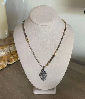 Anthropologie silver & gold mixed metal & exposed geode necklace thumbnail 1