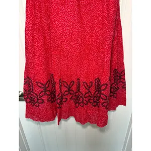 Free Planet Free People Women's Medium Red Pink Smocked Waist Tiered Cottagecore Skirt Boho thumbnail 5
