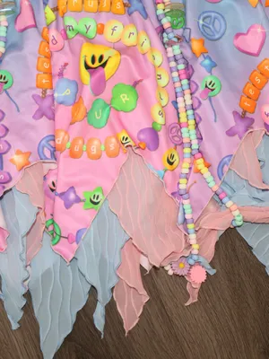 iHeartRaves Kandi Fairy Pixie Hem Mesh Rave Mini Skirt Pastel Bead Print size 1X thumbnail 3
