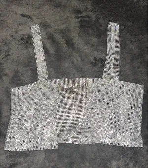 SheIn NWOT Rhinestone Detail Metallic Open Back Silver Top thumbnail 5